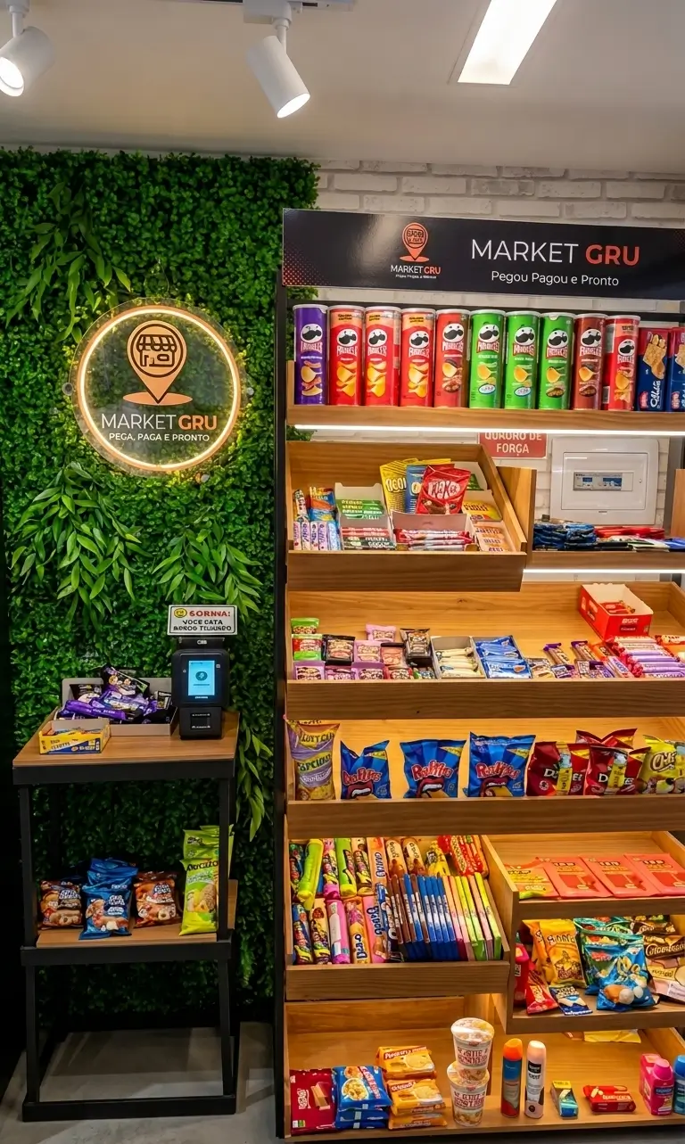 Pessoas aproveitando produtos do minimercado 24h